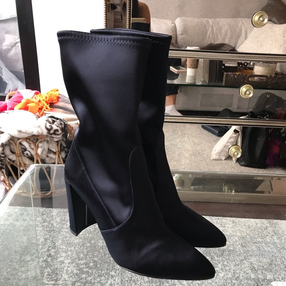 STUART WEITZMAN Boots - Dark Navy Blue Satin - Picture 2 of 4